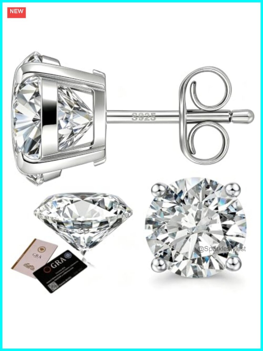 Moissanite Stud Earrings 925 Sterling Silver 18K White Gold Plated
